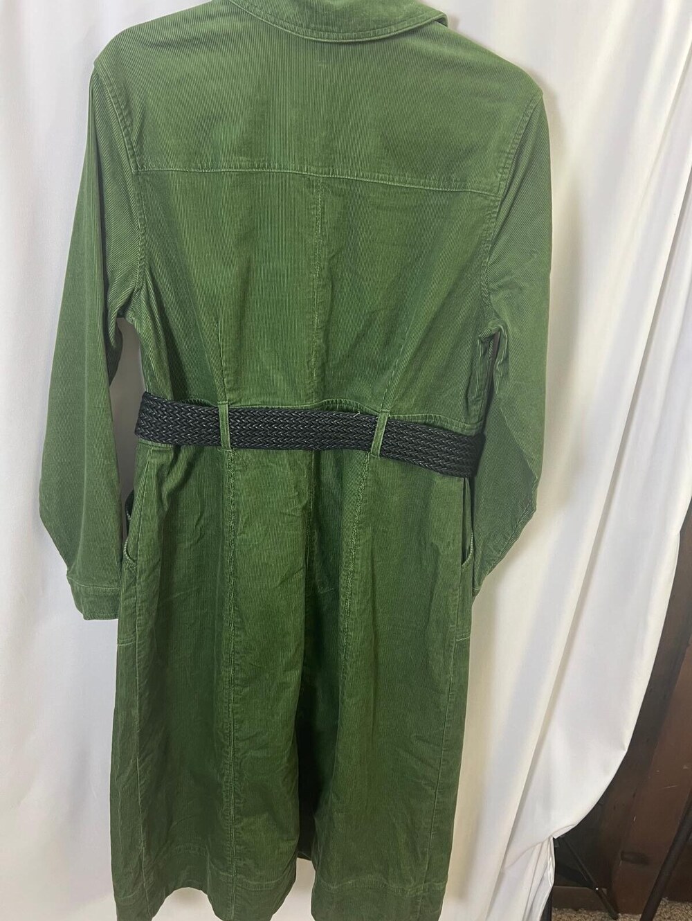 Boden Green Corduroy Shirt Dress with Belt US 12P Button Front - Picture 13 of 14